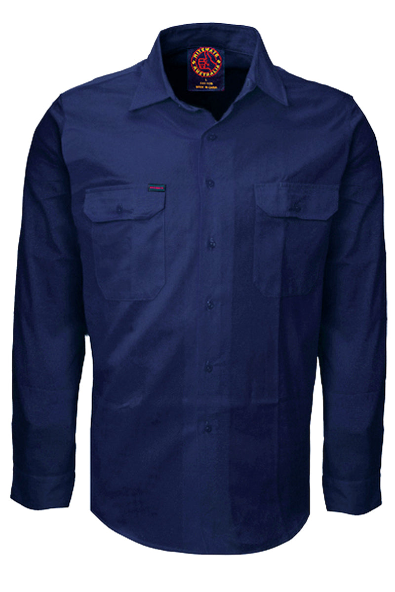 Ritemate (Mens) RM1000 - Open Front Long Sleeve Shirt (Navy)