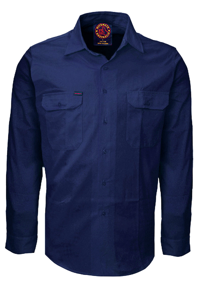 Ritemate (Mens) RM1000 - Closed Front Long Sleeve Shirt (Navy) - 5% Off - Chainsaw Mates Rates