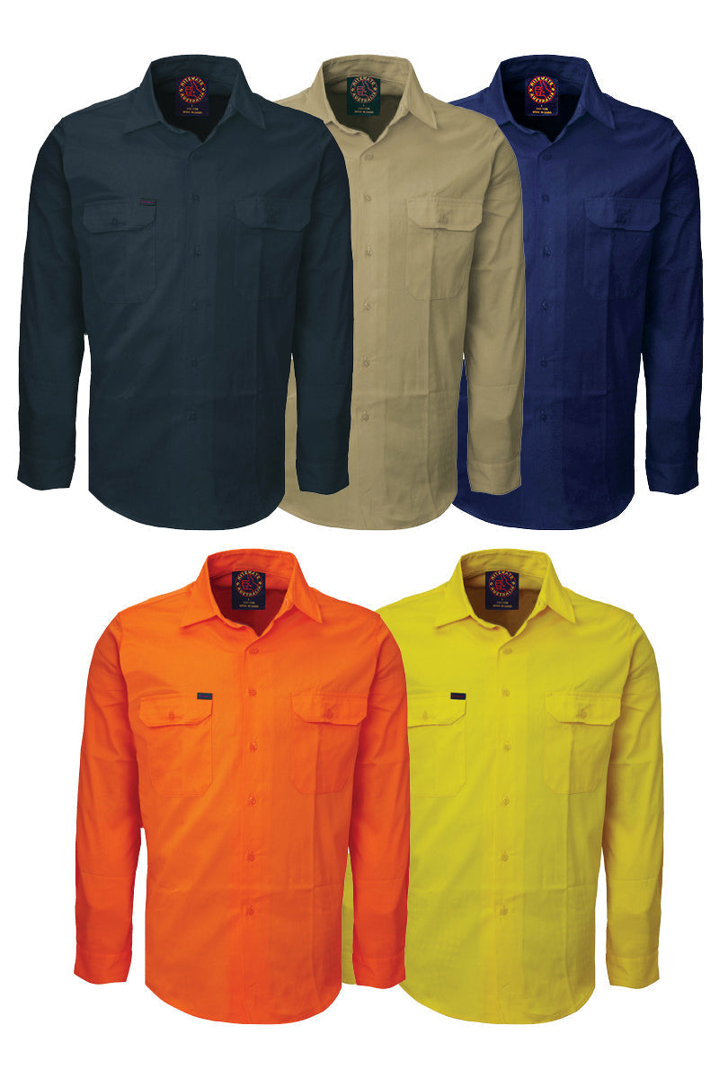 Ritemate (Mens) RM1000 - Closed Front Long Sleeve Shirt (Khaki)