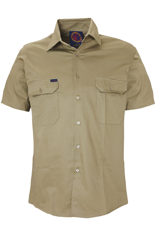 Ritemate (Mens) RM1000S - Open Front Short Sleeve Shirt (Khaki)