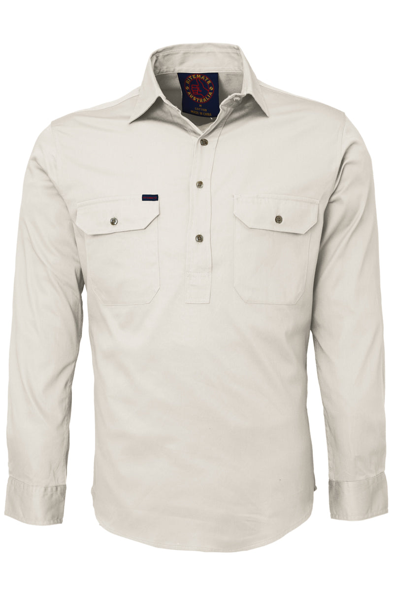 Ritemate (Mens) RM100CF - Closed Front Long Sleeve Shirt (Clay)