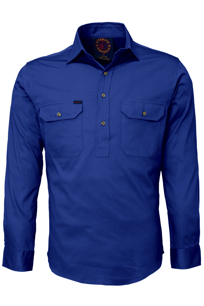 Ritemate (Mens) RM100CF - Closed Front Long Sleeve Shirt (Cobalt-Blue)