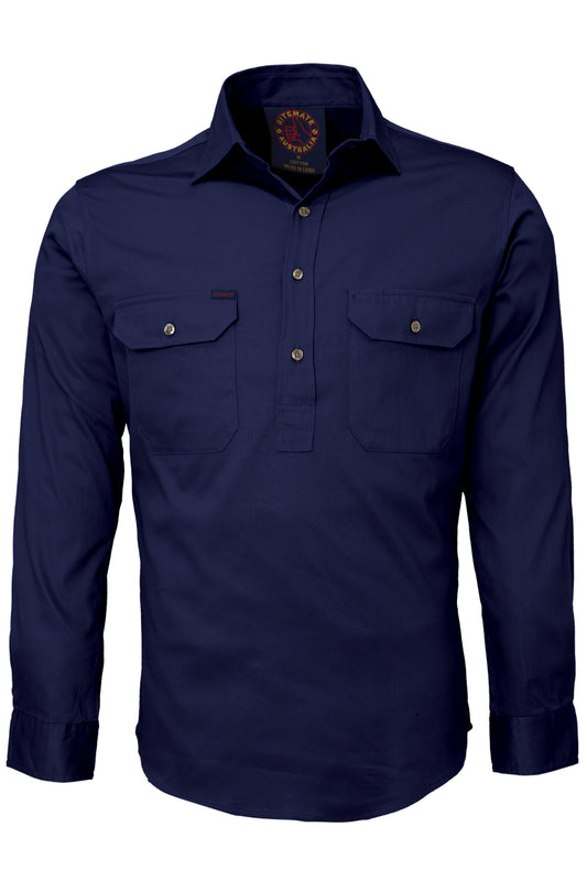 Ritemate (Mens) RM100CF - Closed Front Long Sleeve Shirt (Navy)