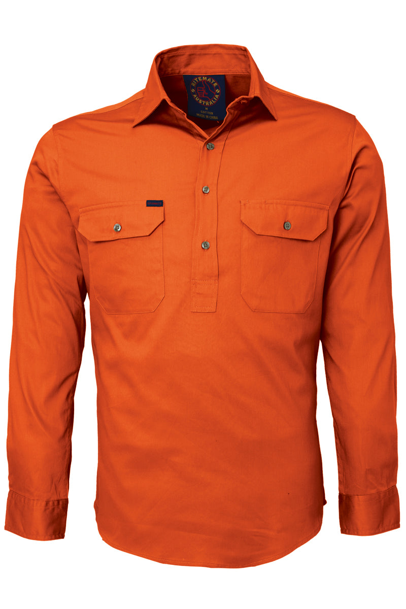 Ritemate (Mens) RM100CF - Closed Front Long Sleeve Shirt (Orange)