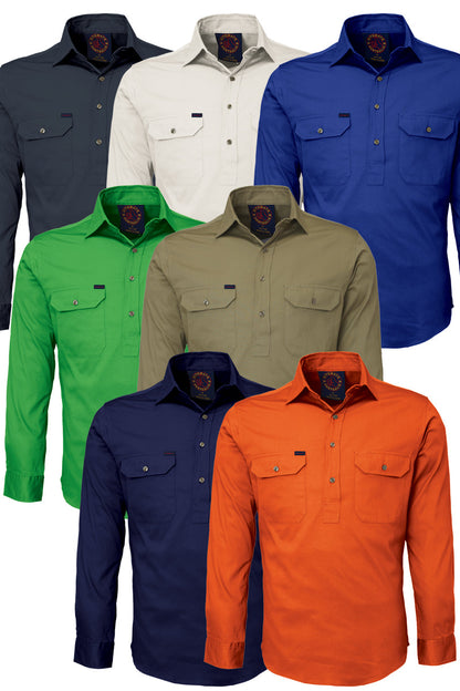 Ritemate (Mens) RM100CF - Closed Front Long Sleeve Shirt (Khaki)