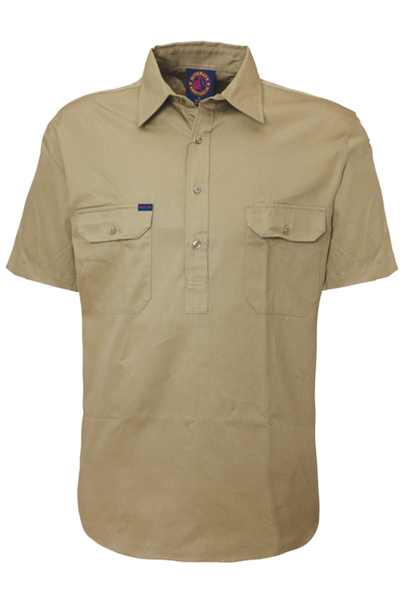 Ritemate (Mens) RM100CFS - Closed Front Short Sleeve Shirt (Khaki)