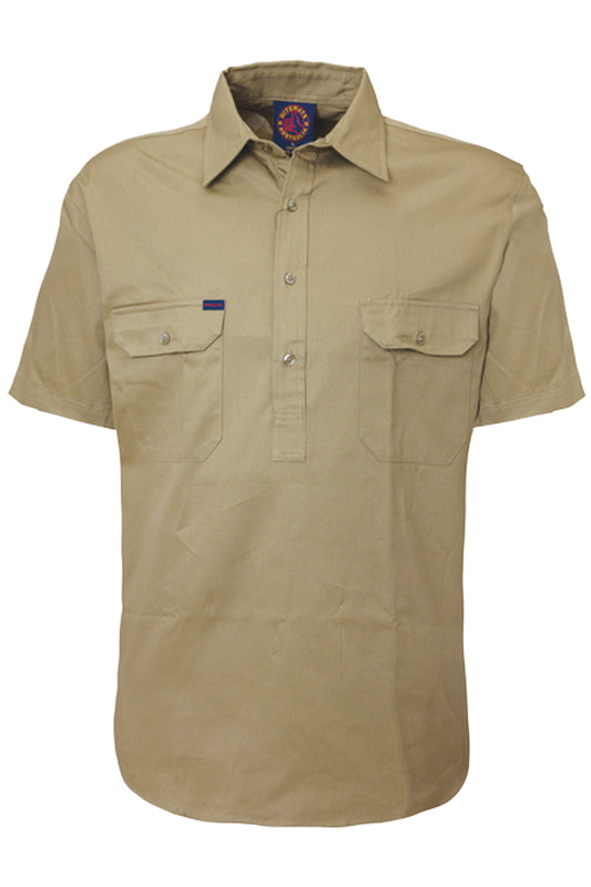 Ritemate (Mens) RM100CFS - Closed Front Short Sleeve Shirt (Khaki)