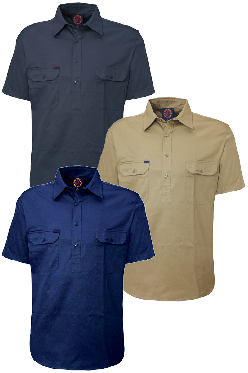 Ritemate (Mens) RM100CFS - Closed Front Short Sleeve Shirt (Khaki)
