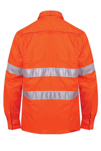 Ritemate (Mens) RM1040R - Hi Vis Open Front Long Sleeve with 3M Reflective Tape Shirt (Orange)