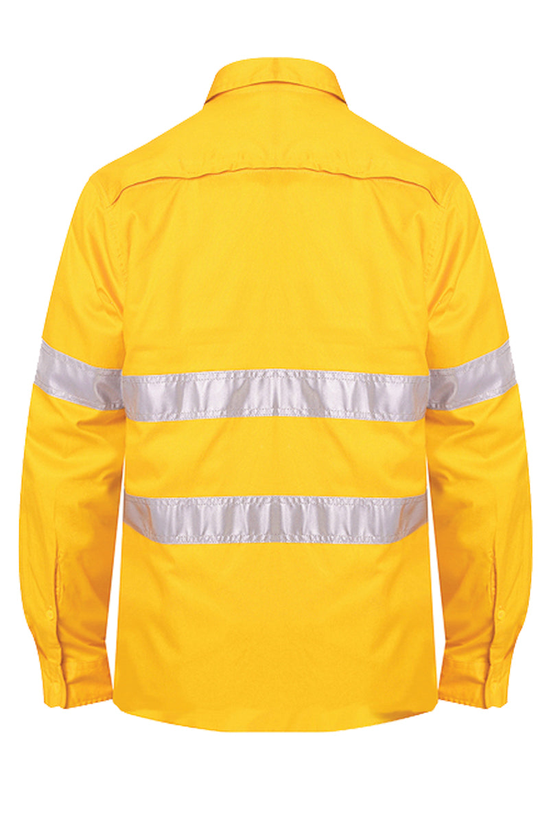 Ritemate (Mens) RM1040R - Hi Vis Open Front Long Sleeve with 3M Reflective Tape Shirt (Yellow)