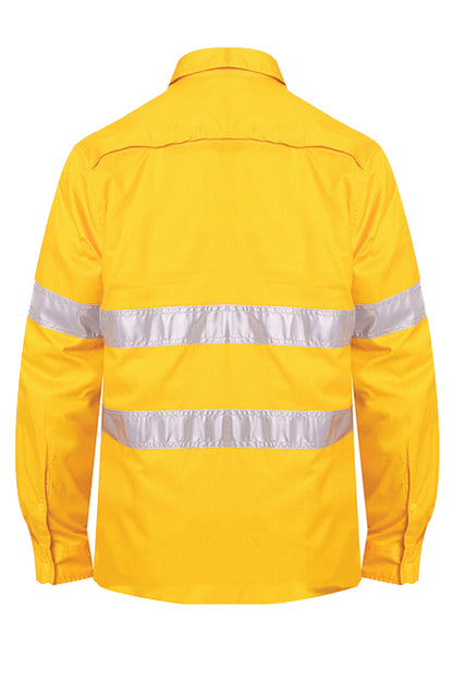 Ritemate (Mens) RM1040R - Hi Vis Open Front Long Sleeve with 3M Reflective Tape Shirt (Yellow)