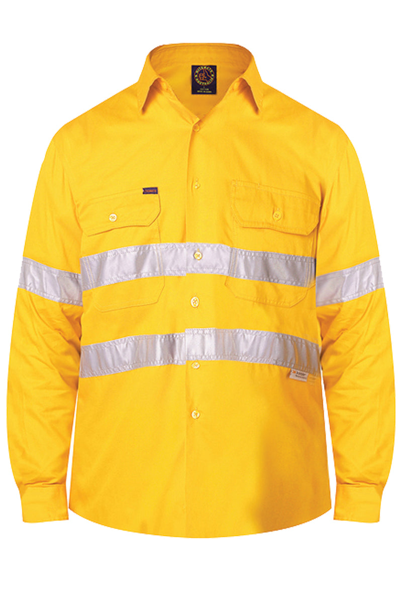 Ritemate (Mens) RM1040R - Hi Vis Open Front Long Sleeve with 3M Reflective Tape Shirt (Yellow)