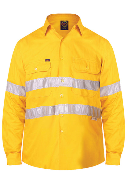 Ritemate (Mens) RM1040R - Hi Vis Open Front Long Sleeve with 3M Reflective Tape Shirt (Yellow)