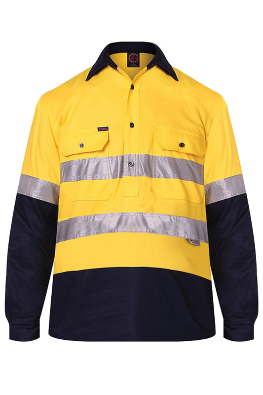 Ritemate (Mens) RM105CFR - Hi Vis 2 Tone Closed Front Long Sleeve with 3M Reflective Tape Shirt (Yellow/Navy)