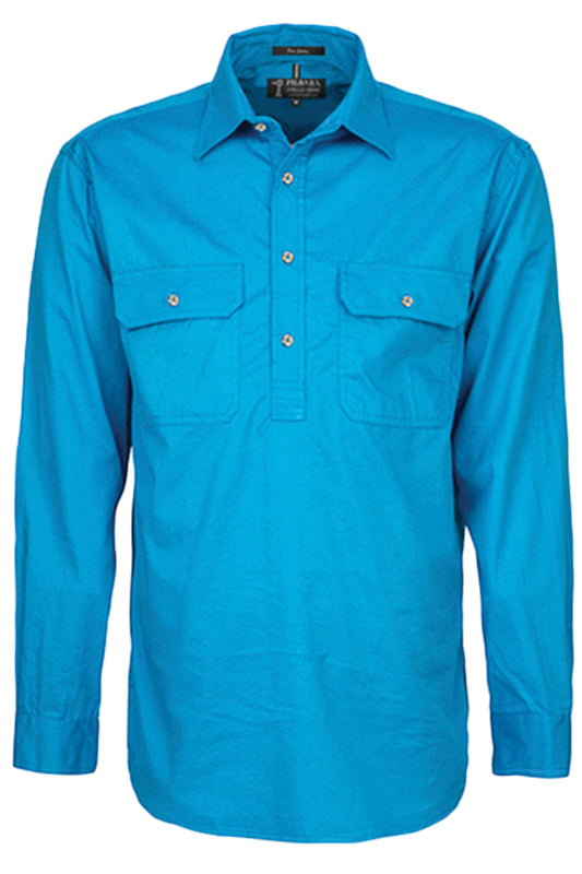 Pilbara (Mens) RM200CF - Closed Front Long Sleeve Shirt (Azure)
