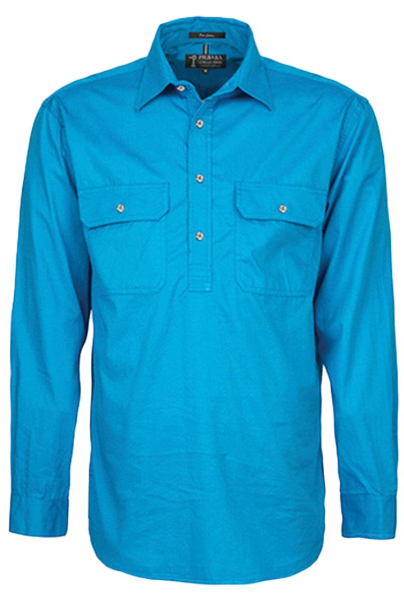 Pilbara (Mens) RM200CF - Closed Front Long Sleeve Shirt (Azure) - 5% Off - Chainsaw Mates Rates