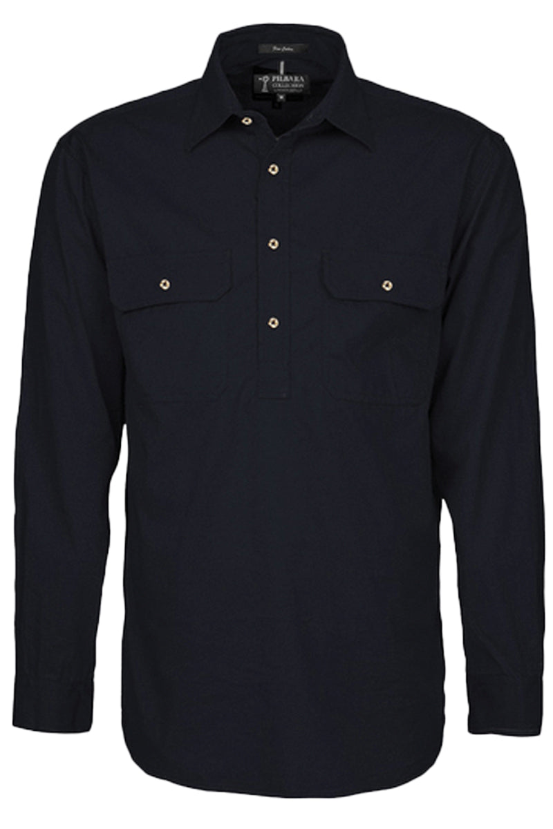 Pilbara (Mens) RM200CF - Closed Front Long Sleeve Shirt (Black)