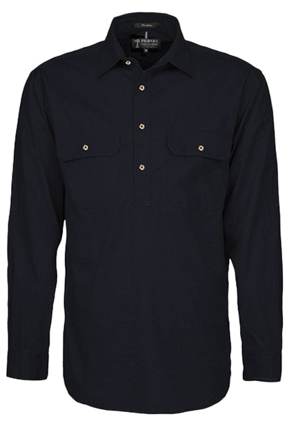Pilbara (Mens) RM200CF - Closed Front Long Sleeve Shirt (Black)