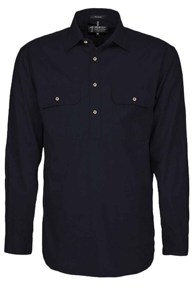 Pilbara (Mens) RM200CF - Closed Front Long Sleeve Shirt (Black) - 5% Off - Chainsaw Mates Rates