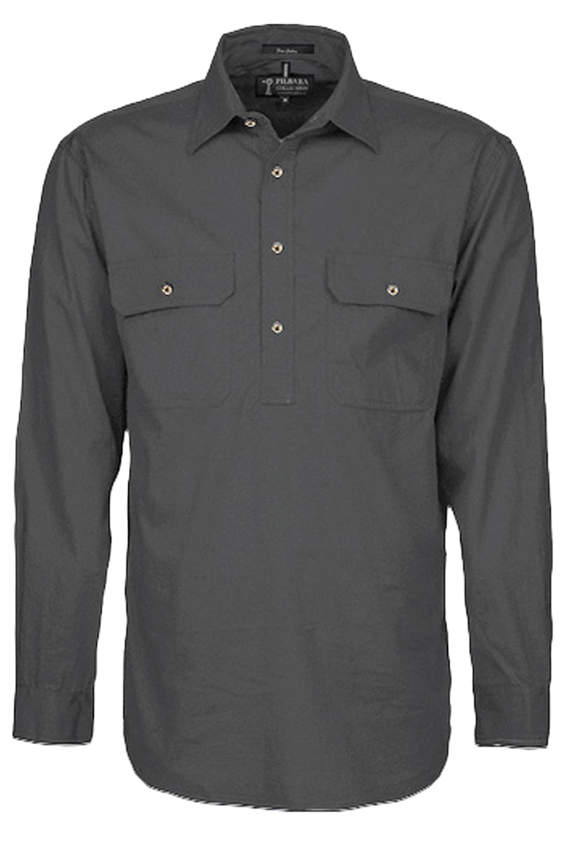 Pilbara (Mens) RM200CF - Closed Front Long Sleeve Shirt (Charcoal)