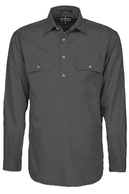 Pilbara (Mens) RM200CF - Closed Front Long Sleeve Shirt (Charcoal)