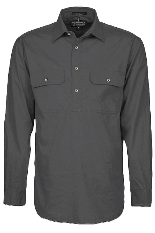 Pilbara (Mens) RM200CF - Closed Front Long Sleeve Shirt (Charcoal)