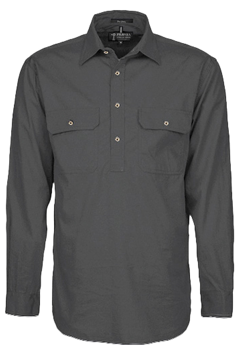 Pilbara (Mens) RM200CF - Closed Front Long Sleeve Shirt (Charcoal) - 5% Off - Chainsaw Mates Rates