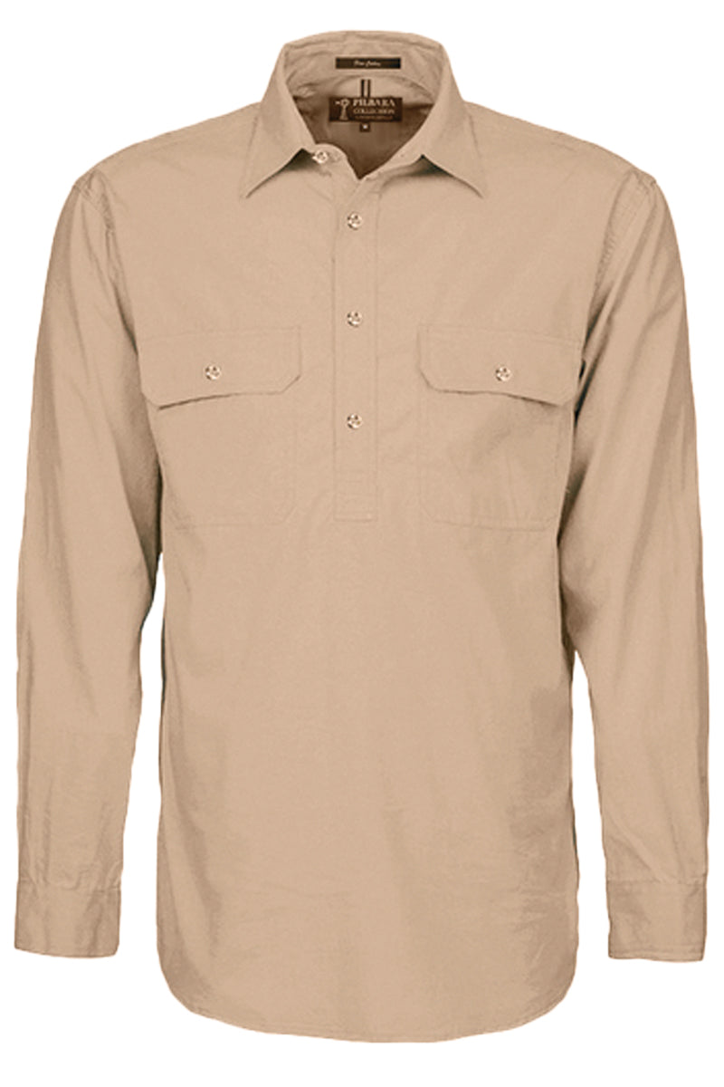 Pilbara (Mens) RM200CF - Closed Front Long Sleeve Shirt (Clay) - 5% Off - Chainsaw Mates Rates