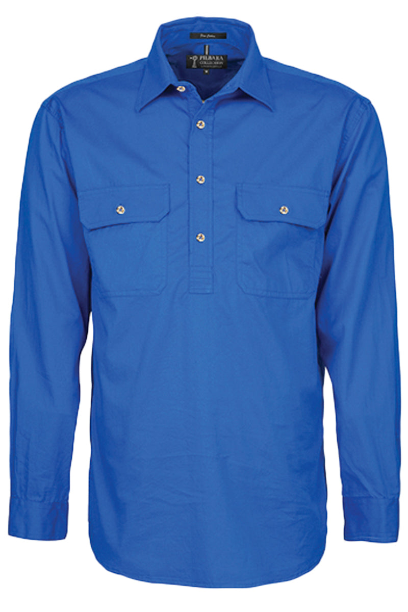 Pilbara (Mens) RM200CF - Closed Front Long Sleeve Shirt (Cobalt-Blue) - 5% Off - Chainsaw Mates Rates