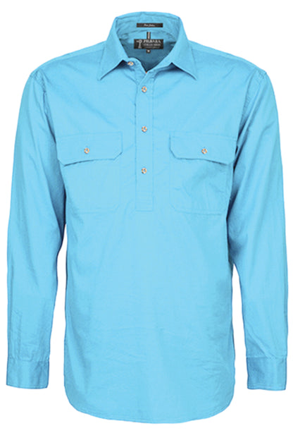 Pilbara (Mens) RM200CF - Closed Front Long Sleeve Shirt (Cornflower)