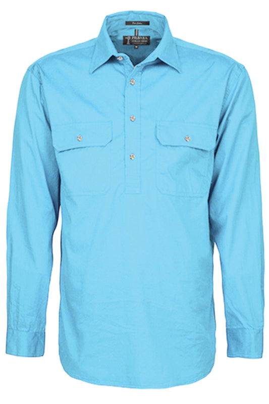 Pilbara (Mens) RM200CF - Closed Front Long Sleeve Shirt (Cornflower)