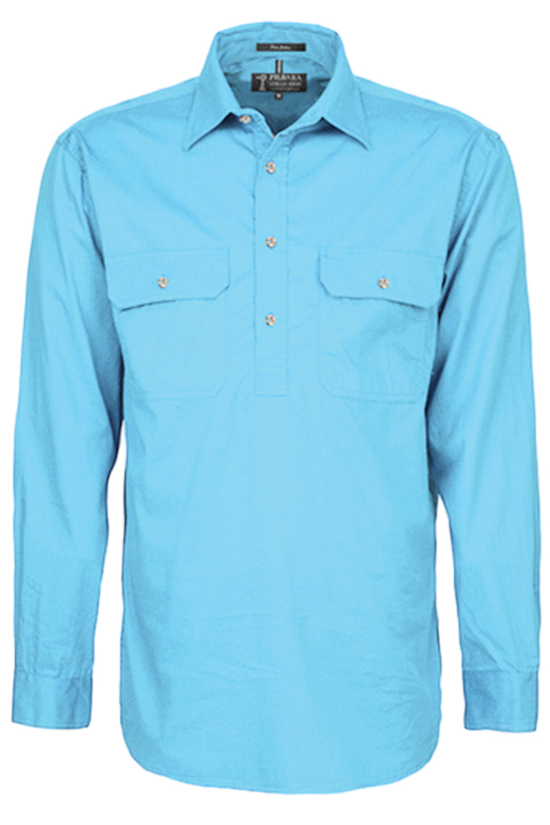 Pilbara (Mens) RM200CF - Closed Front Long Sleeve Shirt (Cornflower) - 5% Off - Chainsaw Mates Rates