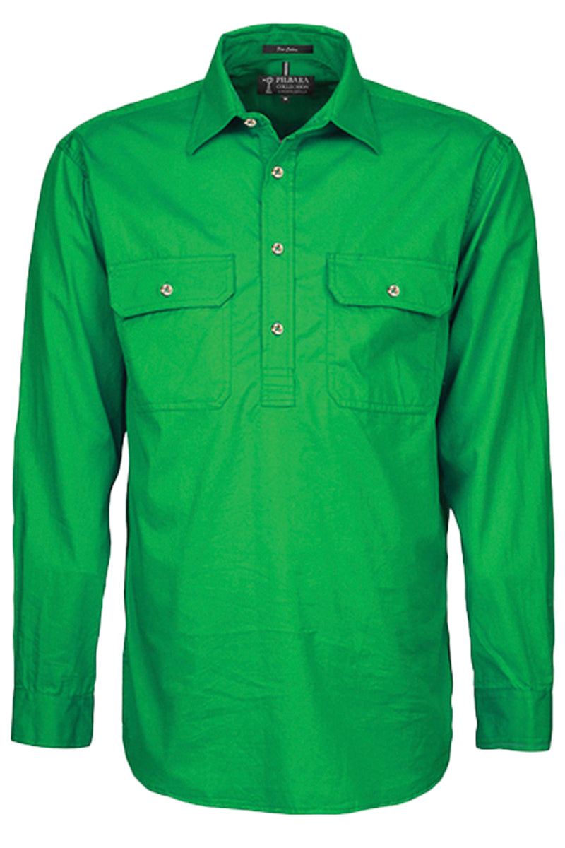 Pilbara (Mens) RM200CF - Closed Front Long Sleeve Shirt (Emerald)