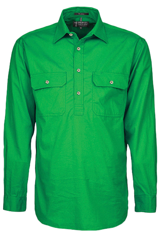 Pilbara (Mens) RM200CF - Closed Front Long Sleeve Shirt (Emerald)