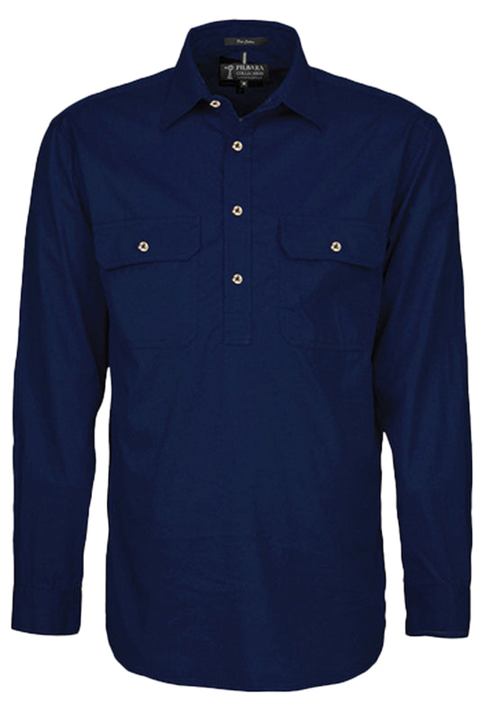 Pilbara (Mens) RM200CF - Closed Front Long Sleeve Shirt (French-Navy)