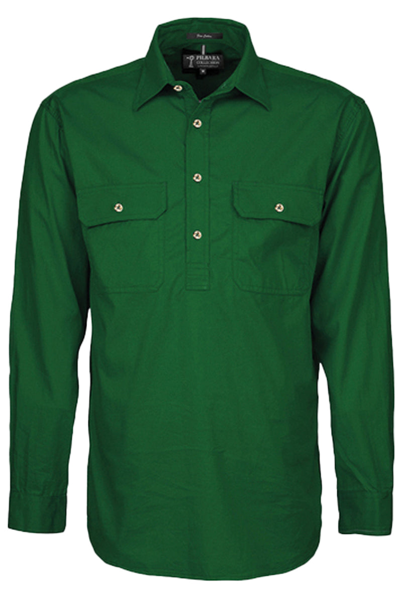 Pilbara (Mens) RM200CF - Closed Front Long Sleeve Shirt (Green) - 5% Off - Chainsaw Mates Rates