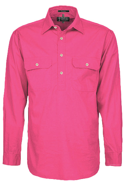 Pilbara (Mens) RM200CF - Closed Front Long Sleeve Shirt (Hot-Pink)