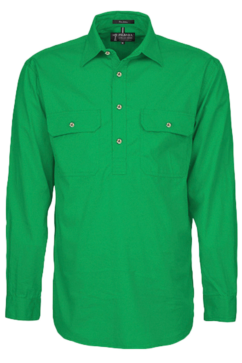Pilbara (Mens) RM200CF - Closed Front Long Sleeve Shirt (Kelly-Green) - 5% Off - Chainsaw Mates Rates