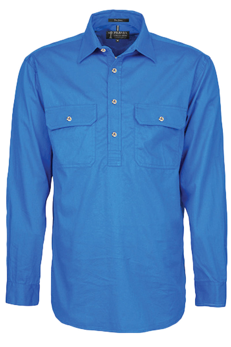 Pilbara (Mens) RM200CF - Closed Front Long Sleeve Shirt (Light-Blue)
