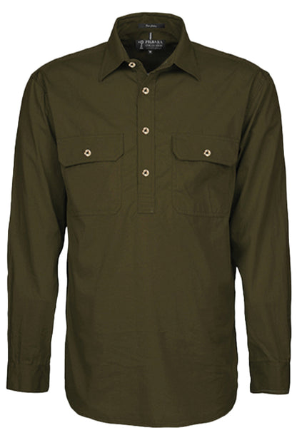 Pilbara (Mens) RM200CF - Closed Front Long Sleeve Shirt (Olive)