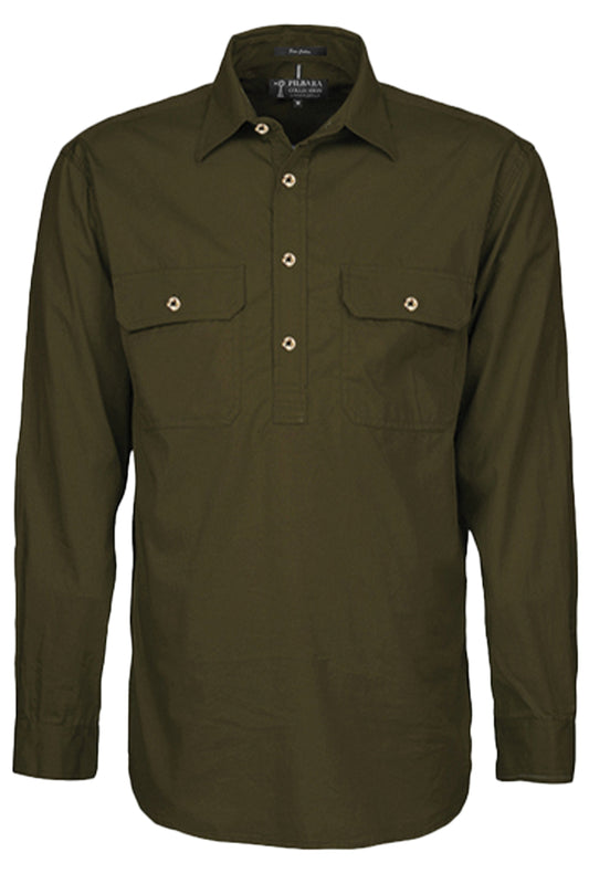 Pilbara (Mens) RM200CF - Closed Front Long Sleeve Shirt (Olive)