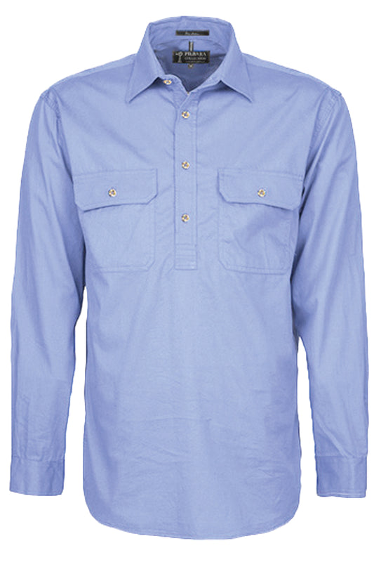 Pilbara (Mens) RM200CF - Closed Front Long Sleeve Shirt (Pale-Blue)