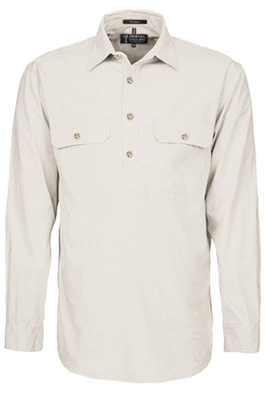 Pilbara (Mens) RM200CF - Closed Front Long Sleeve Shirt (Stone)