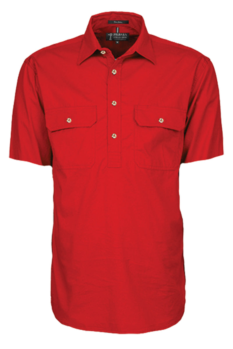 Pilbara (Mens) RM200CFS - Closed Front Short Sleeve Shirt (Red)