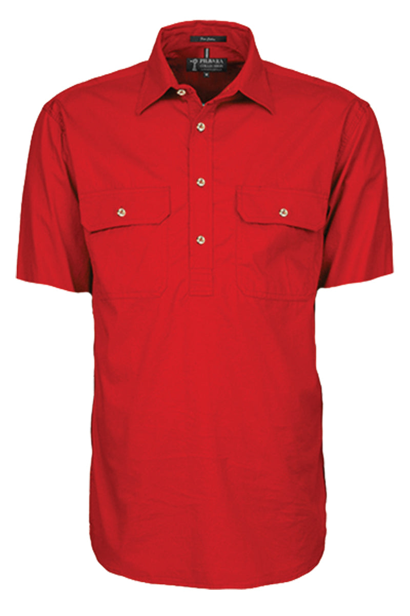 Pilbara (Mens) RM200CFS - Closed Front Short Sleeve Shirt (Red) - 5% Off - Chainsaw Mates Rates