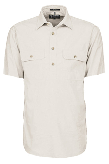 Pilbara (Mens) RM200CFS - Closed Front Short Sleeve Shirt (Stone)