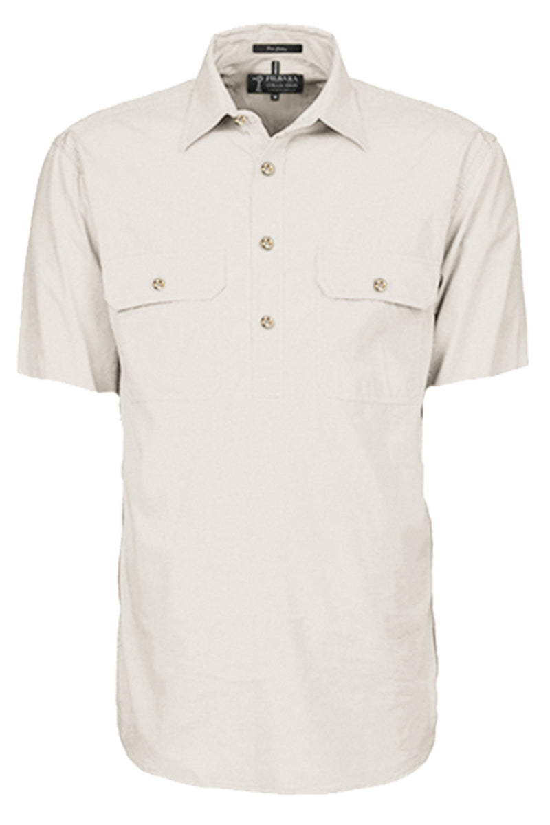 Pilbara (Mens) RM200CFS - Closed Front Short Sleeve Shirt (Stone) - 5% Off - Chainsaw Mates Rates