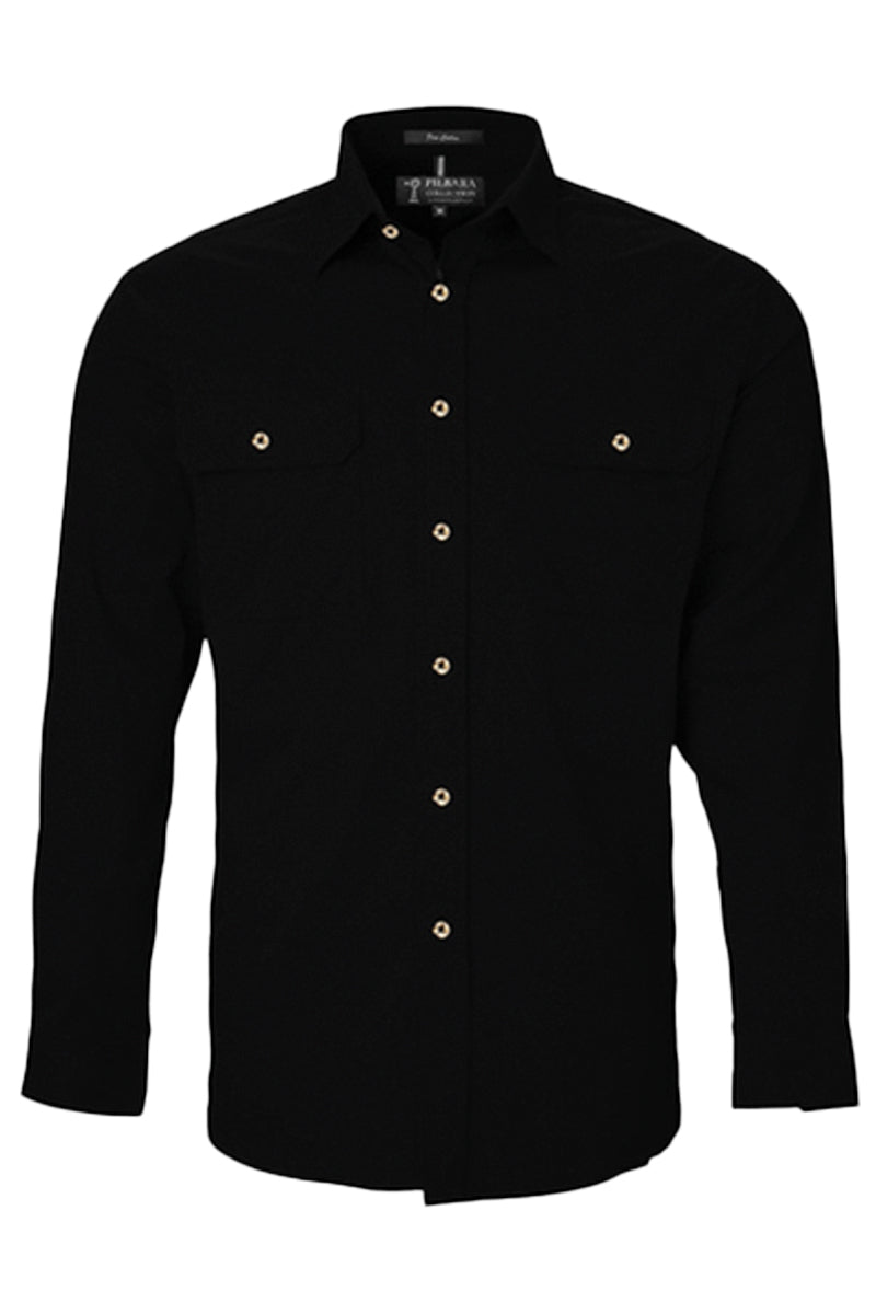 Pilbara (Mens) RM500BT - Open Front Long Sleeve Shirt (Black)