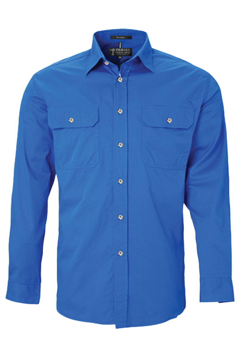 Pilbara (Mens) RM500BT - Open Front Long Sleeve Shirt (Cobalt-Blue) - 5% Off - Chainsaw Mates Rates