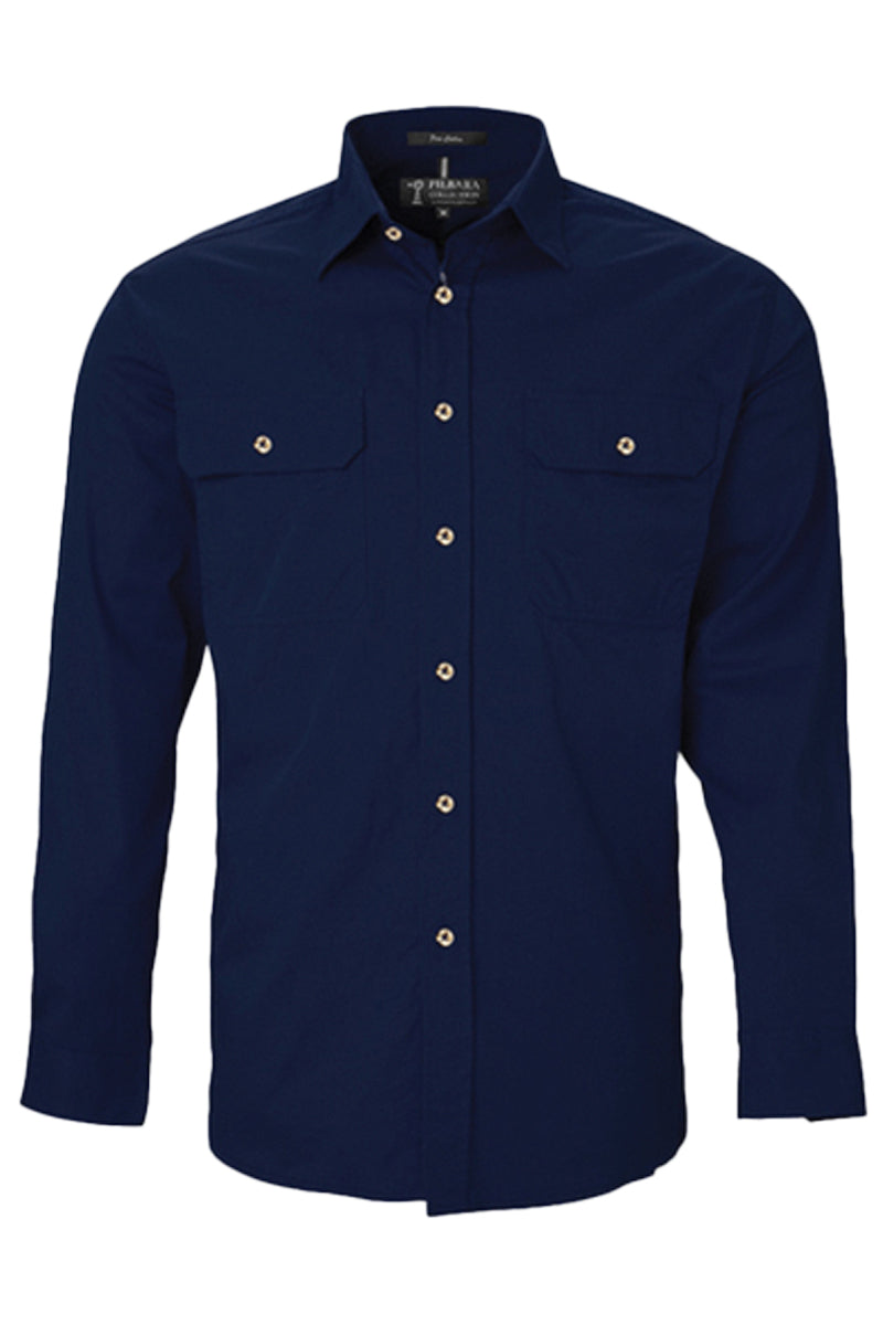 Pilbara (Mens) RM500BT - Open Front Long Sleeve Shirt (French-Navy)